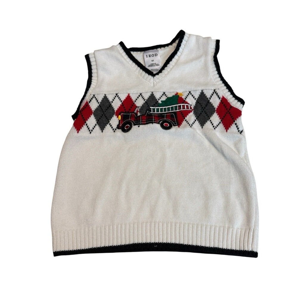 Izod Sweater Vest Size 5T Argyle Truck Christmas Tree Preppy Holiday